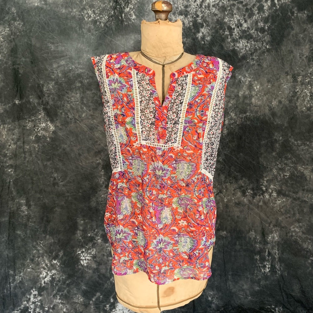 Anthroplogie meadow rue multi pattern sleeveless blouse